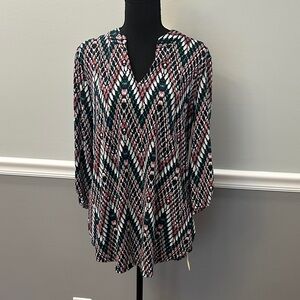 White Birch Women's Geometric Blouse - Black, White, Pink